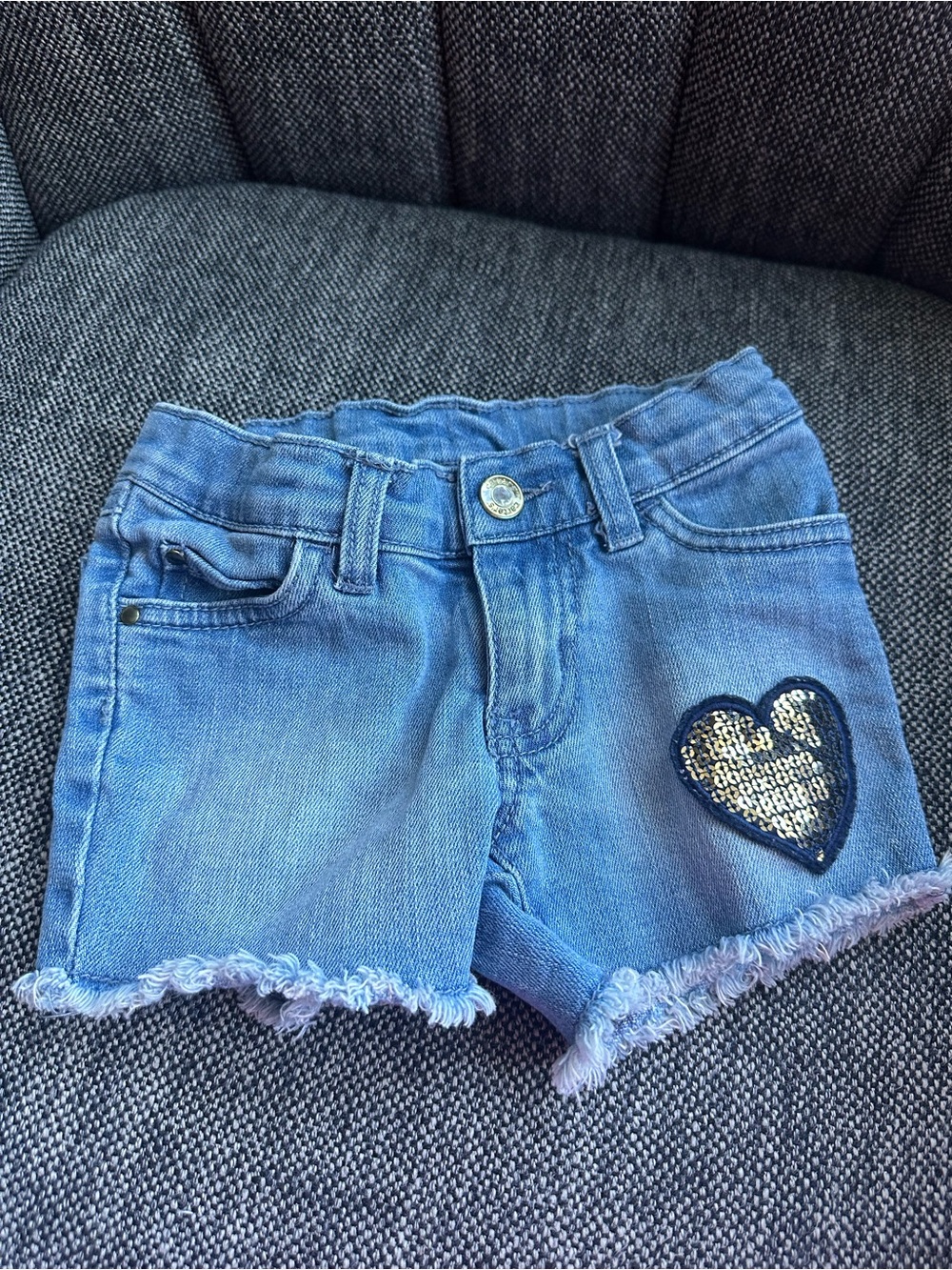 Carter's Girls' Denim Jean Cut-Off Shorts with Reversible Sequin Heart